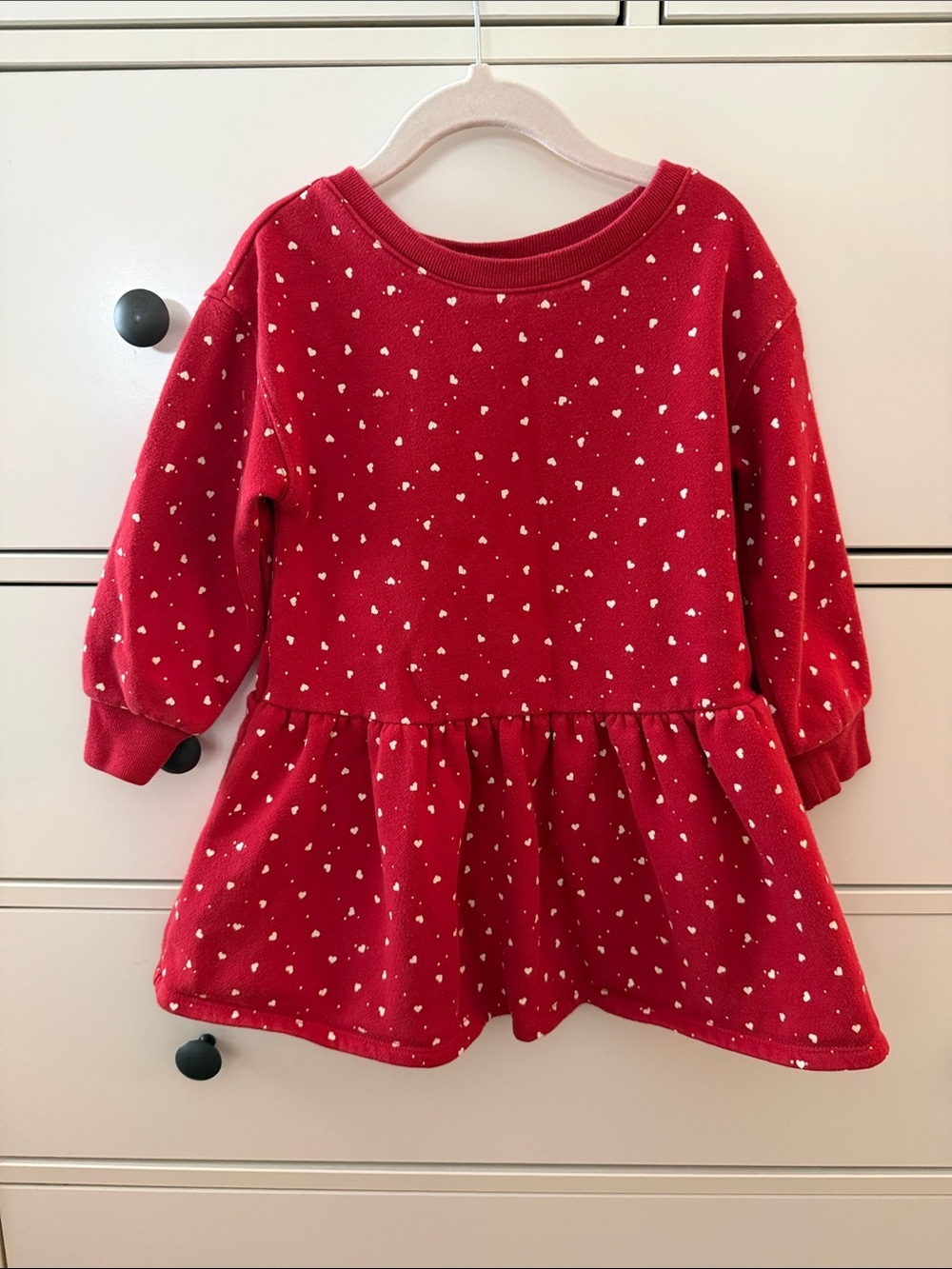 GAP Red Long-Sleeve Heart Print Sweatshirt Dress